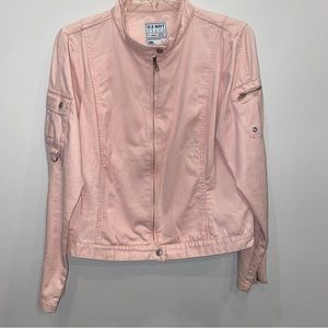 Old Navy Blush Pink 100% Cotton Moto Utility Jacket zipper accents Size Large